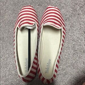 Bella Marie Red and White Striped Flats